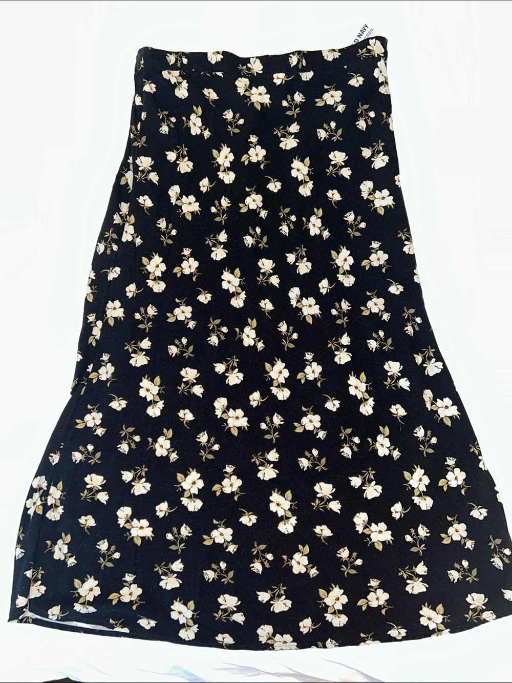 Old Navy Black Floral Midi Skirt Medium